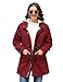 Yuson Girl Winterjacke Damen Fleecejacke Lang Warm Hornknopfjacke Einfarbig Wintermantel Kapuzenpullover Winter Cardigan Sweatshirt Damen Reißverschluss Kapuzenjacke mit Knopf(Weinrot, L)