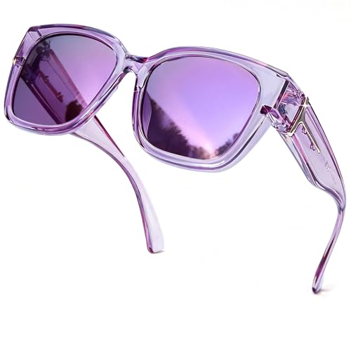 Image of SIPHEW Mirrored Sunglasses Polarized Fit Over Glasses for Women - Trendy Large Square w UV400 Protection Sun Glasses
