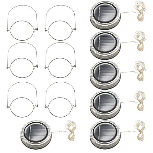 Asyduey Luces Solares para Tapa de Tarro de AlbañIl, Paquete de 20 Luces de Tapa de Tarro de Hadas de LuciéRnaga de 20 Luces LED, 6 Perchas Incluidas (Tarros No Incluidos)