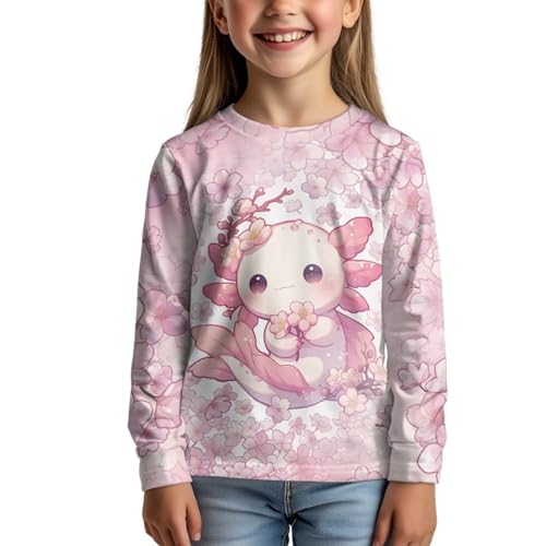 Image of Girls Cartoon Print Long Sleeve Graphic Tee Casual Crew Neck T-Shirts for 3-16 Years Little Girls