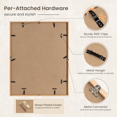 Image of FLYJOE 22x28 Oak Wood Picture Frame with Mat for 18x24, 22 by 28 USA-Sourced Natural Solid Wooden Poster Frame for Wall Display, Tempered Real Glass, Hanging Hardware Included, 1 Pack, Natural