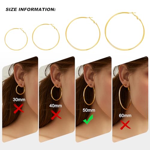 Image of 4 Pairs Silver Gold Hoop Earrings for Women | 14K Gold Plated Hoop Earrings Set Hypoallergenic Earring Lightweight Dangle Earrings Set