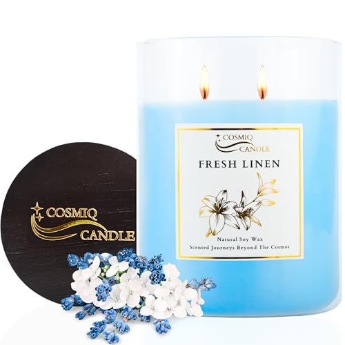 COSMIQ Fresh Linen Candle, 20oz Jar Candles for Home Scented, 110 Hours Burning Time, 100% Natural...
