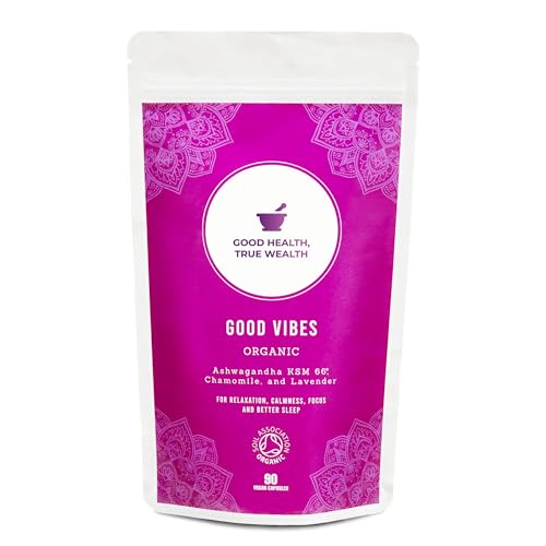 Organic KSM 66 Ashwagandha, Chamomile and Lavender - 90 Natural Capsules - Feel Calm, Lower Stress, Anxiety & Better Sleep