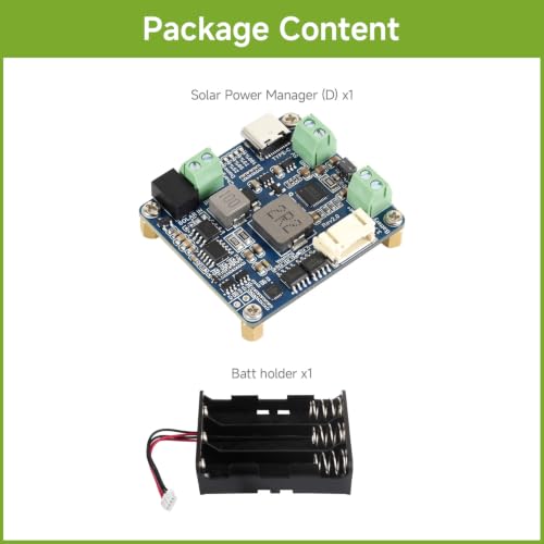 Waveshare Solar Power Manager Module (D), Solar Charge Controller USB, Supports 6V~24V Solar Panel and Type-C Power Adapter, 5V/3A Regulated Output, with Battery Holder (Batteries are Not Included) - Image 3
