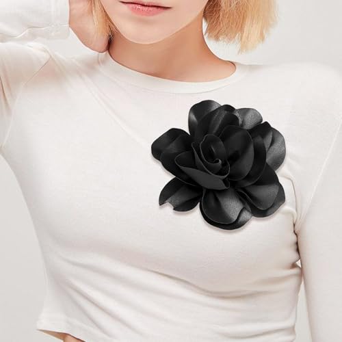 Image of 2Pack 6inch Extra Large Satin Brooches Lapel Pins Dainty Elegant Fabric Camellia Rose Flower Brooch Pin for Women Wedding Part Dance Clothes Accessories Jewelry