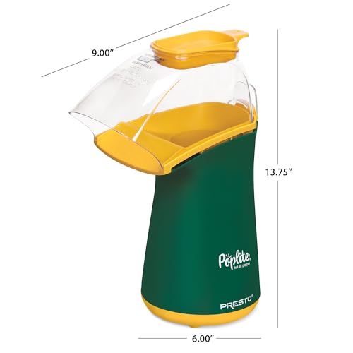 Image of Presto 04870 Poplite Hot Air Popcorn Popper - Built-In Measuring Cup + Melts Butter, Easy to Clean, Built-In Cord Wrap, 18 Cups, Green /Gold