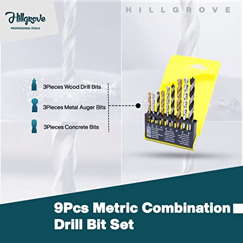 Image of Hillgrove HGCM1014M1 500W Power Drill Machine with 9Pcs All Type Drill Bits for Making Holes in Metal /Wood /Concrete Pistol Grip Drill (10 mm Chuck Size)