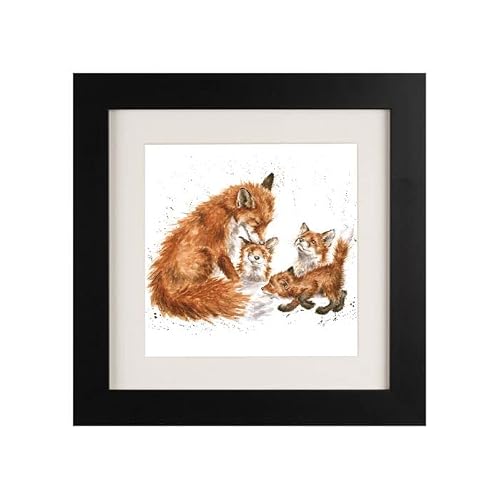 Wrendale Designs Black "Bedtime Kiss Fox Family Framed Picture - Various Frame Colours (Black)