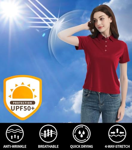 Image of Womens Polo Shirts UPF 50+ Quick Dry Short Sleeve Collared Golf Shirt