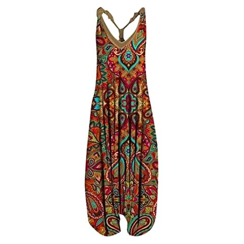 Mono de Mujer Vintage con Estampado de Flores de anacardo y Tirantes Cover