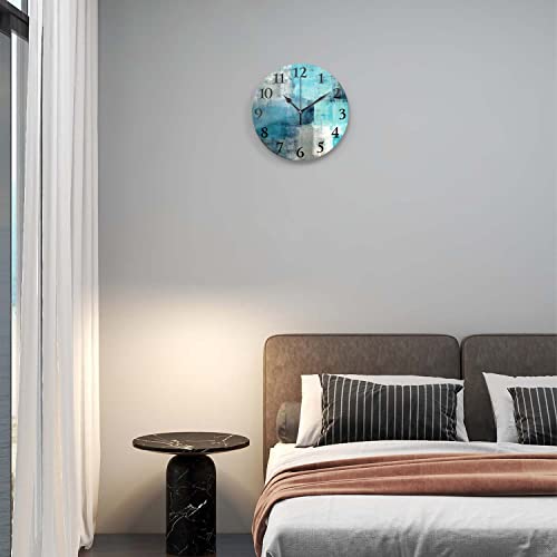 Acozuhse Abstract Art Wall Clock, Turquoise Grey Modern Wall Clocks Of Silent Non-Ticking Decorative, Battery Operated 13.4"X13.4" Round Wall Clock For Kitchen Living Room Bedroom Office Wall Decor #TOP3