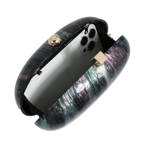 Image of Acrylic Evening Clutch Bag for Women Shell Shape Shoulder Crossbody Bag Glitter Marble Purse Handbag