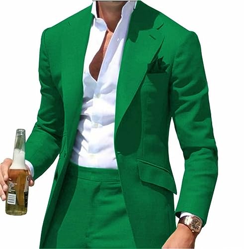 Mens 2 Piece Notch Lapel Suit Slim Fit One Button Solid Blazer Jacket & Pants Business Wedding Party Suits for Men