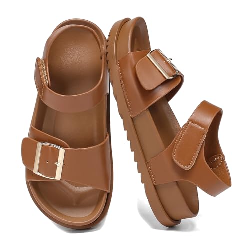 XTJSCBDSH Girls Sandals With Back Strap Adjustable Buckle Comfort Boys Water Sandals for Kids Lightweight Non-Slip Sole Children's Soft Slide Sandal Walking Open Toes Summer Flat Shoes
