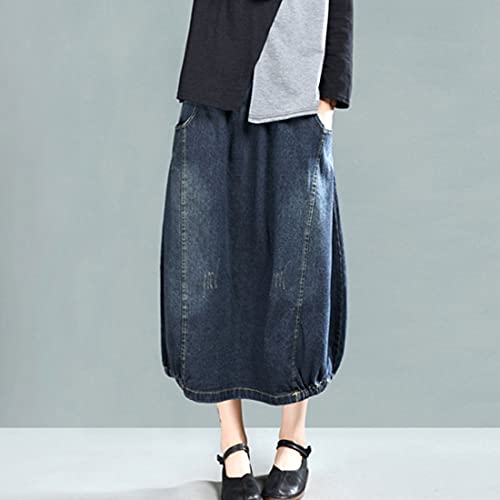 ebossy Women's High Waisted Distressed Ripped Embroidered Pattern Long Denim Maxi Skirt with Pockets2