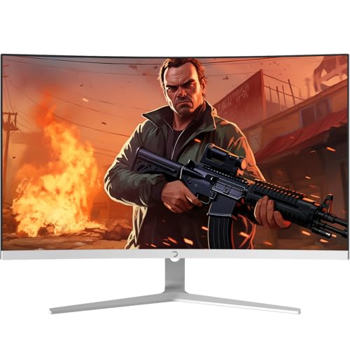 GAMEPOWER Vivid T50 Curved Gaming Monitor 27 Zoll, 200 Hz, Full HD 1080p, VA Panel, 0,5 ms, 125% sRGB, FreeSync & G-Sync, Weiß, Rahmenlos, integrierte Lautsprecher