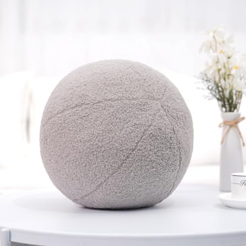 Viusneun 30cm 3D Runde Kissen Plüsch Ball Dekokissen,Kugelförmige Wurfkissen,Rundes Ballkissen,Plüsch Zierkissen,modernes kugelförmiges Wurfkissen für Sofa (Grau)