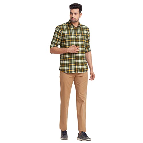 Image of Colorplus Men's Cotton Blend Solid Piece Dyed Pattern Tailored Fit Flat Front Casual Trouser