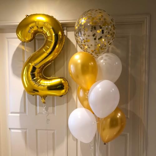Image of Gold Number 80 Balloon 40 inch, 80 Number Balloons, 80th Gold Birthday Decorations, 80 Year Old Women Men Golden Party Supplies