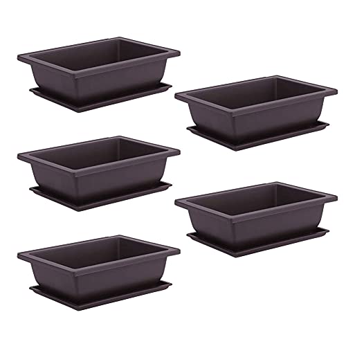 Liummrcy Pot Bonsai, Pot Bonsai avec Soucoupe, Pots d'entraînement de bonsaï, Pots Plans en Plastique carrés avec Plateaux carrés pour Fleur succulente 10pcs