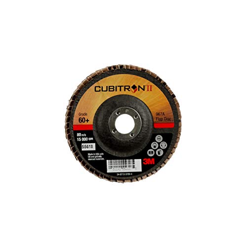 3M Cubitron II Flap Disc 967A - 60+ Grit Ceramic Precision Shaped Grain - Type 29 Angle Grinder Disc - Metal Grinding - 4