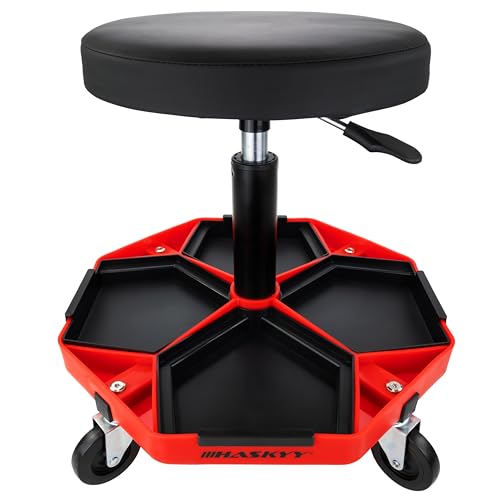 HASKYY Tabouret d'atelier - Tabouret de Travail Hauteur réglable de 44 à 58 cm - Charge maximale : 150 kg - Siège d'atelier avec Compartiments de Rangement...