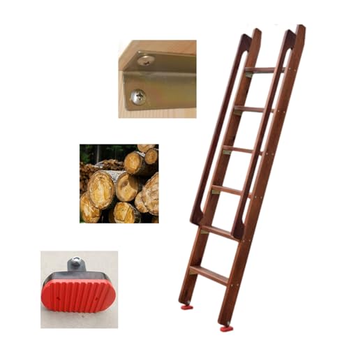 Scala in legno ad uscita alta per interni/soffitta - Scala di sicurezza regolabile da 124,5 cm a 200,7 cm con corrimano per pozzi finestre, cantine, tetti e loft, robusta e affidabile