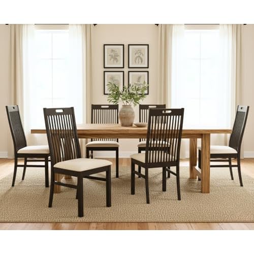 CIMOTA Walnut Wood Dining Chairs Set of 2, Farmhouse Wooden Kitchen Chairs with Spindle Slat High Back/Upholstered Seat Traditional Windsor Side Chairs for Dining Room/Living Room/Restaurant