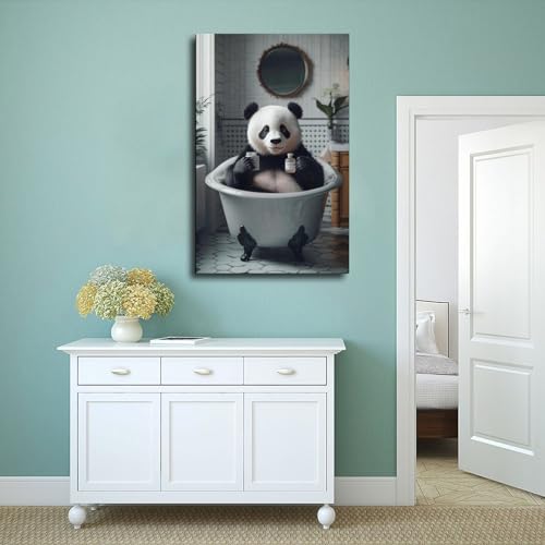 Toile panda dans la baignoire 40x60 cm, idee cadeau deco originale - 4