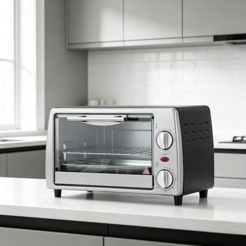 Mini Backofen 10 L ohne Umluft, kleiner Ofen für 2, 100-230°C, Timer | Mit Glasfenster & 2 Ebenen, herausnehmbare Krümelschublade, spülmaschinenfeste Teile, extra kompakt für kleine Küchen
