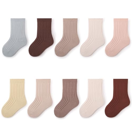 Little Kids Crew Socks Baby girl Casual Dress Solid Color Sock for Girls 10 Pack