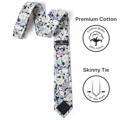 Image of Parquet Mens Floral Tie | Cotton Printed Skinny Necktie for Wedding | Spring & Summer