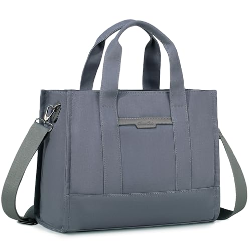 Chase Chic Bolsos De Mujer, 14' Multi-Bolsillo Lona Laptop Bag, Casual Bolso Universidad Mujer con Cremallera para Trabajo Compras Negocio Viajes Escolares Oficina Profesora, Gris