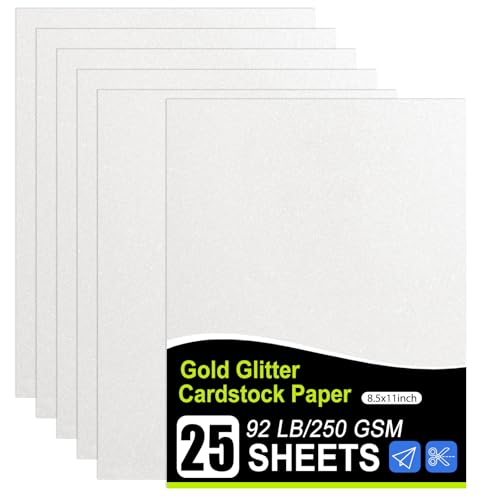 OcePor Glitter Cardstock 25 Sheets White Cardstock Glitter Paper for Cricut Crafts and DIY 8.5x11Shimmer cardstock for Birthday Wedding Party Decor(92 lb/250 gsm)