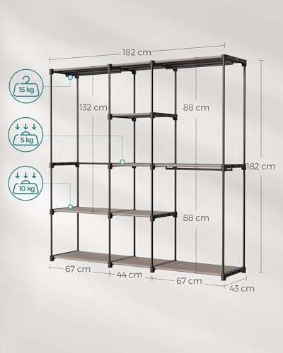 Songmics Armadio, Guardaroba Autoportante, Con Barre Appendiabiti, Portabiti Ripiani In Tessuto, Struttura In Metallo, 182 X 43 X 182 Cm, Talpa RYG037R02 - 7