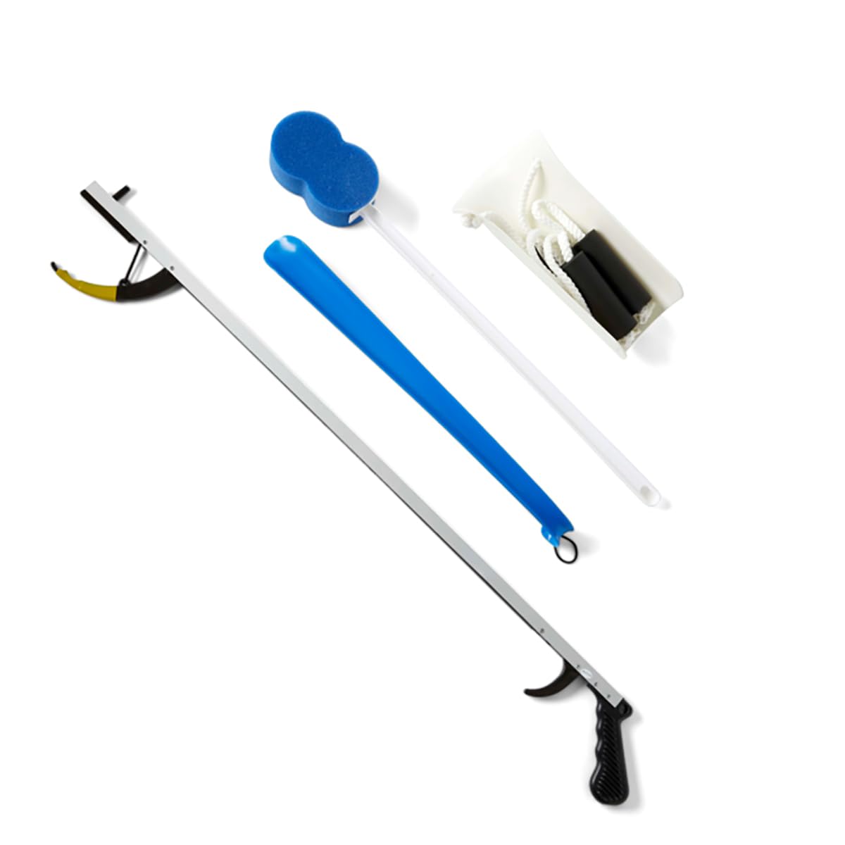 Medline Economy Hip Kit, Mobility Aids Ideal for Hip Surgery Recovery, 4-Pieces, 32" Grabber Reacher, Shoehorn, Sock-Aid, and Contoured Bath Sponge
