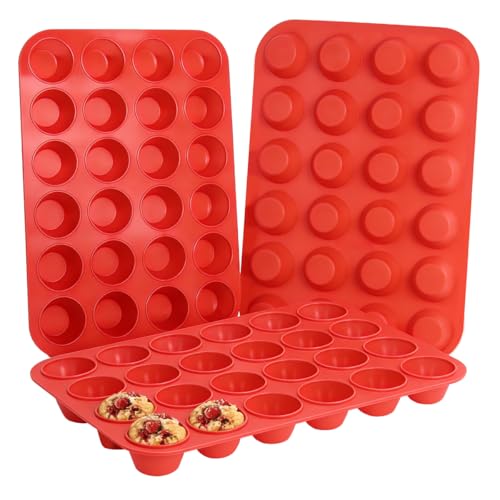 Image of CAKETIME Silicone Mini Muffin Pan 3 Pack 24 Cups Nonstick Mini Cupcake Pan for Baking Muffins Cupcakes Egg Bites Fat Bombs