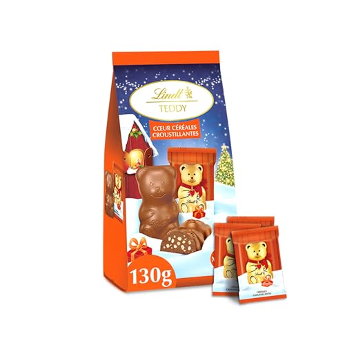 Lindt - Minimoulays rellenos de TEDDY - Chocolate con leche y corazón de cereales crujientes - Ideal para Navidad, 130 g