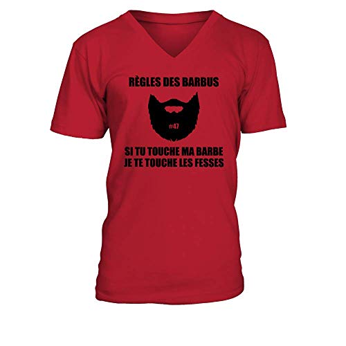 TEEZILY T-Shirt Homme Règles des barbus si tu Touche ma Barbe Je Te Touche Les Fesses - Rouge - XL