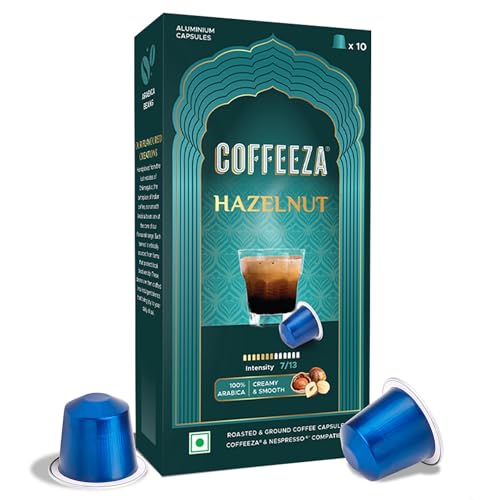 COFFEEZA Hazelnut Flavoured Aluminium Capsules, Intensity 7, Nespresso Compatible Pods Box Of 1 (10 Capsules)