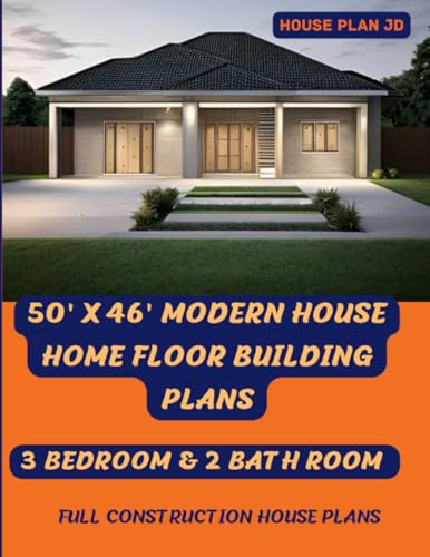 50' x 46' Modern House Home Floor Building plans 3 Bedroom & 2 Bath room with Garage: FULL CONSTRUCTION HOUSE PLANS