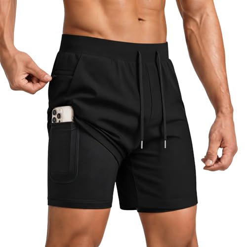 Ekouaer Mens Swim Trunks Quick Dry Board Shorts Swimsuit with Zipper Pocket Swimwear Bathing Suit Black XL