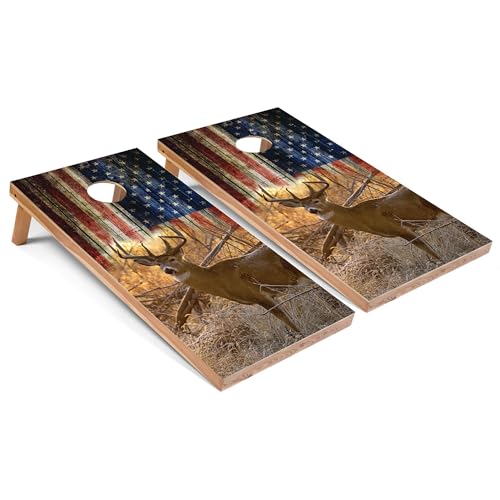 Skip's Garage American Flag Deer Cornhole Boards All-Weather Cornhole Boards - PVC - Include Hole Lights