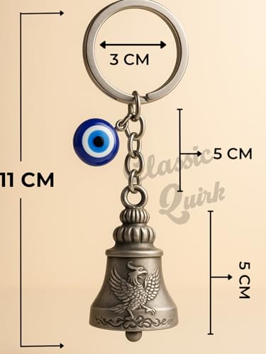 Image of Evil Eye Hooked Guardian Bell Keychain - Protective Lucky Charm Bell with Clip Hook for Bike, Car, Key & Bag | Spiritual Good Luck Talisman Gift