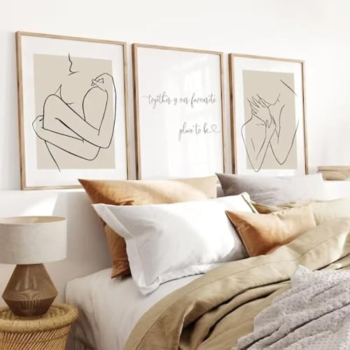 Chambre art mural chevet couple 40x60cm sans cadre gris rose vert