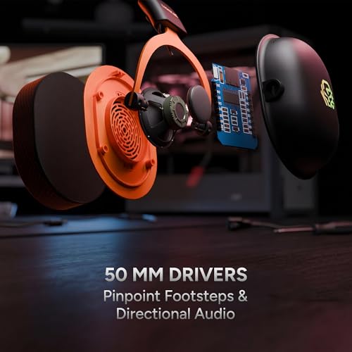 Image of KARNAGE by EVM Velocity RGB Gaming Headset with Mic | 50mm Drivers | 7.1 Surround Sound | ENC Microphone | Noise Isolation Ear Cups | Braided Cable | PC /Mac /PS /VR | Black-Orange