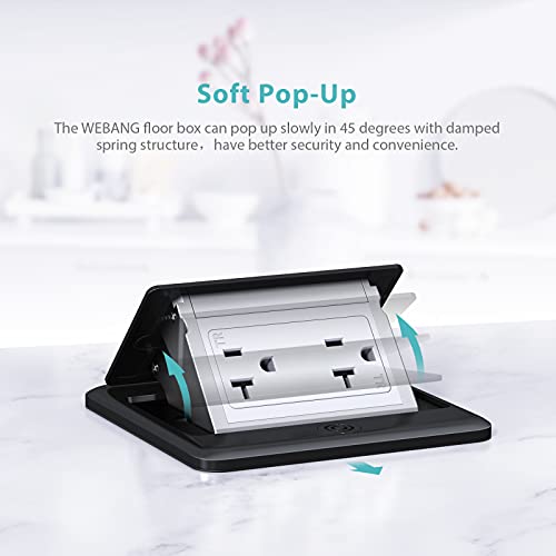 Webang Pop Up Floor Outlet Box With 20 Amp Tamper-Resistant Receptacle Outlet, Corrosive Resistant Hardware, Etl Listed, Black #TOP4