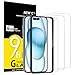 NEW'C 3 Piece, Screen Protector for iPhone 16.15 (6.1 Inch), Tempered Glass Protective Film without air bubbles, scratch resistance - Includes tool for easy installation