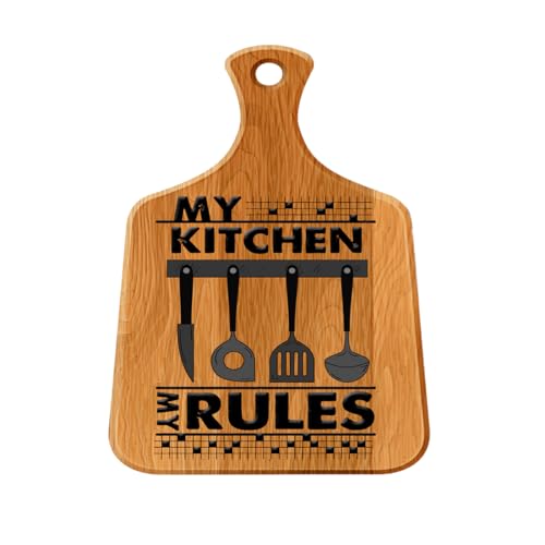 Image of PNF Poster And Frames My Kitchen My Rules Quote Wall art & Door Hanging Frame For Kitchen, Dining, restaurants Decor | Walland home Decor for Living Room | Room Decor Wall Decor Items For Bedroom | (Wooden, 11x9 Inch,Brown)-26-9